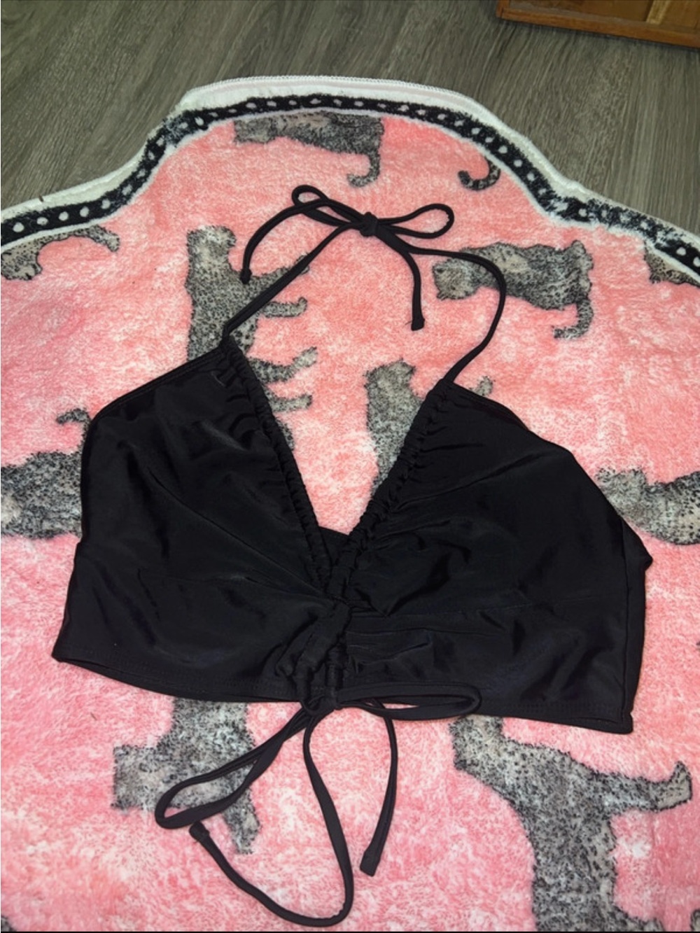 SHEIN Black Halter Swim Crop Top with Front Tie